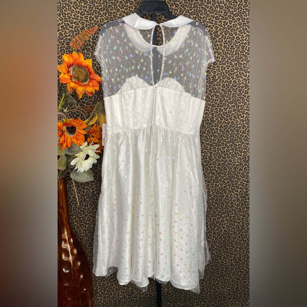 ❌SOLD❌🦋B2G1🦋UNIQUE VINTAGE White & Iridescent Heart Bridal Swing Dress  | 3XL - Picture 8 of 12
